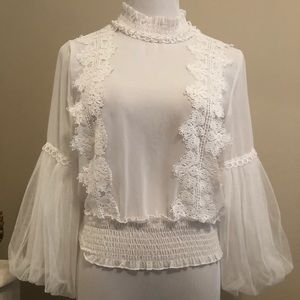 Ivory Lace Bishop Sleeve Top